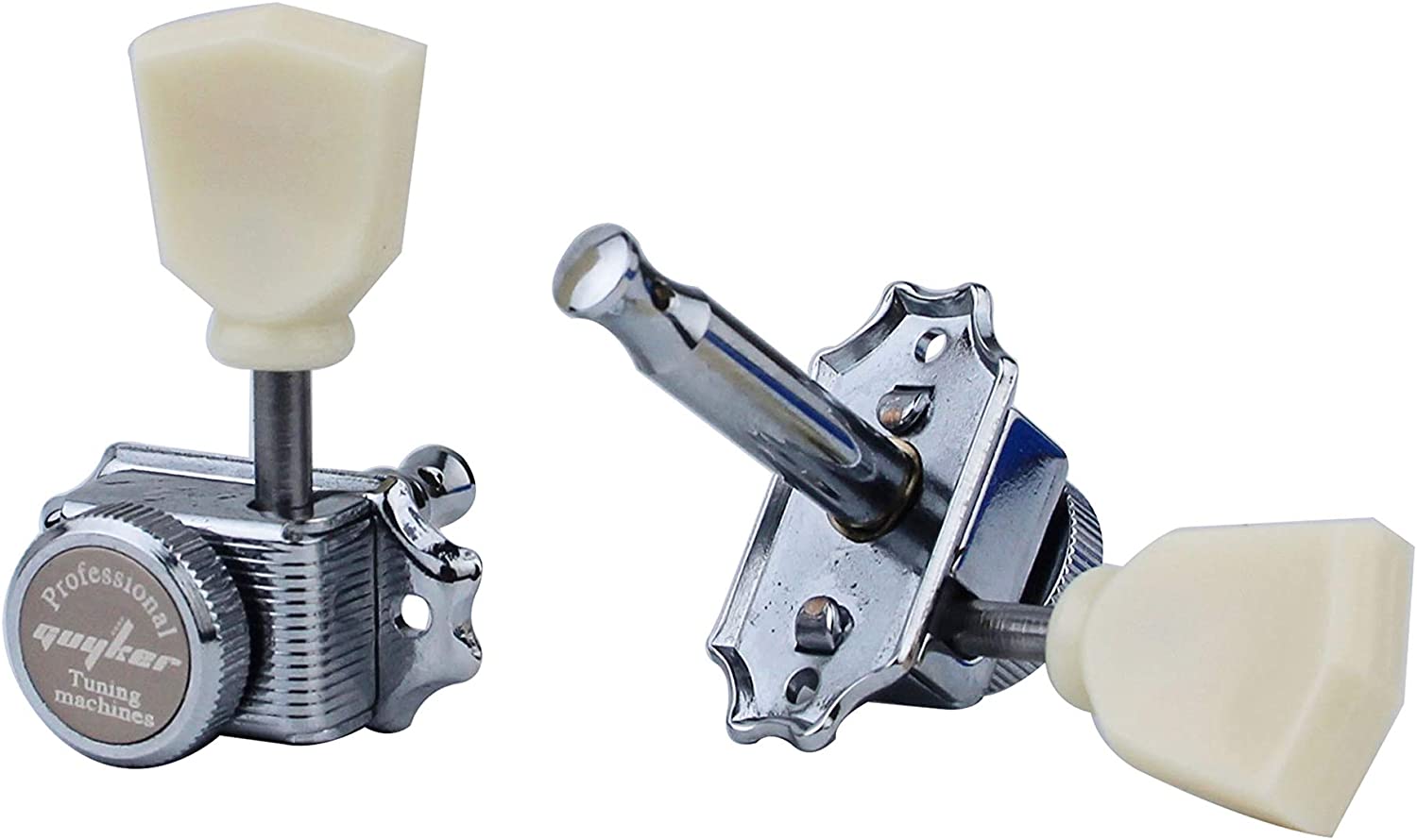 Guyker Locking Guitar Machine Heads (3R + 3L) – 1:15 Ratio Lock String Vintage Deluxe Tuning Key Pegs Tuners Set Replacement for Electric, Acoustic or Folk Guitars