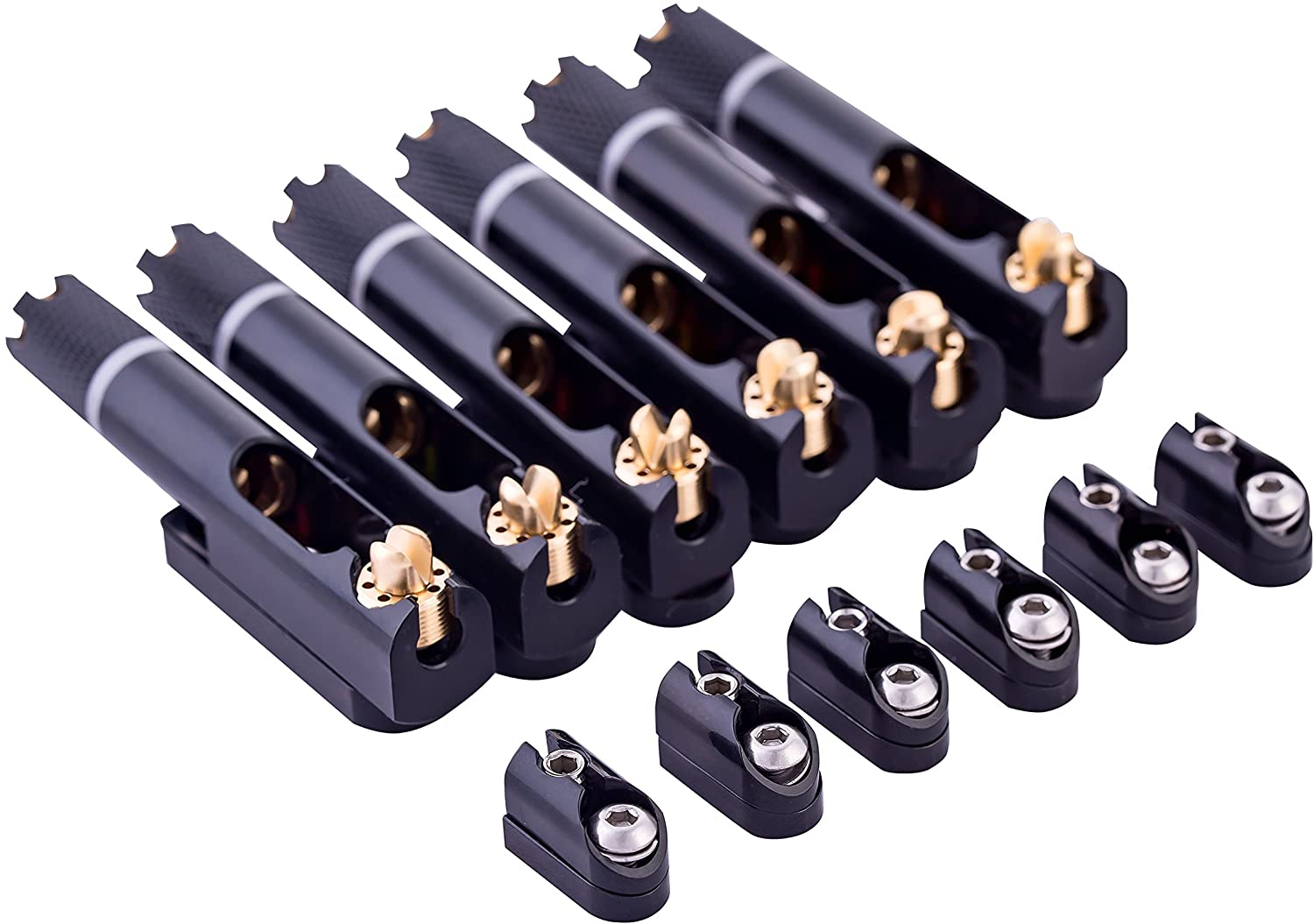 Guyker Guitar Bridge Headless Fanned Fret – Single Fixed Brass Fan Bridges for 6 String Headless Strandberg Boden Style Electric Guitar (6 Pcs)